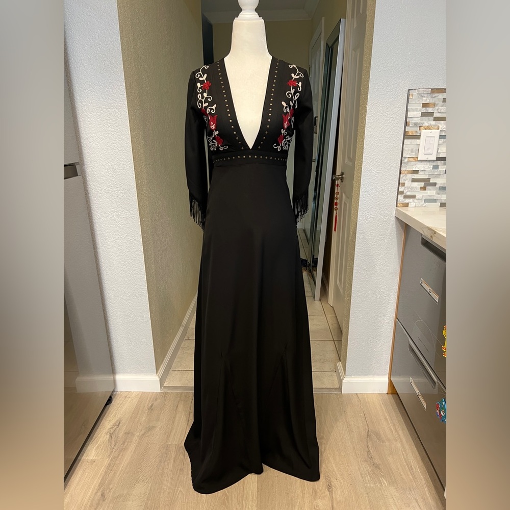Topshop Black Boho Floral Print Embroidered Maxi Dress XS BNWT